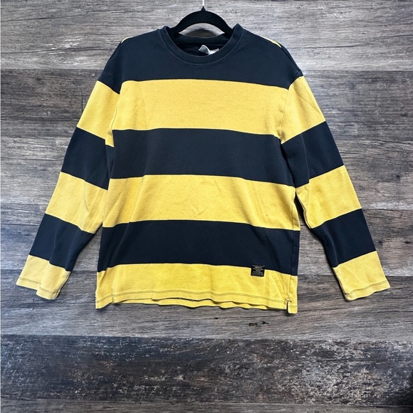 H&M Yellow and Navy Striped Men's Shirt Medium - Picture 1 of 6